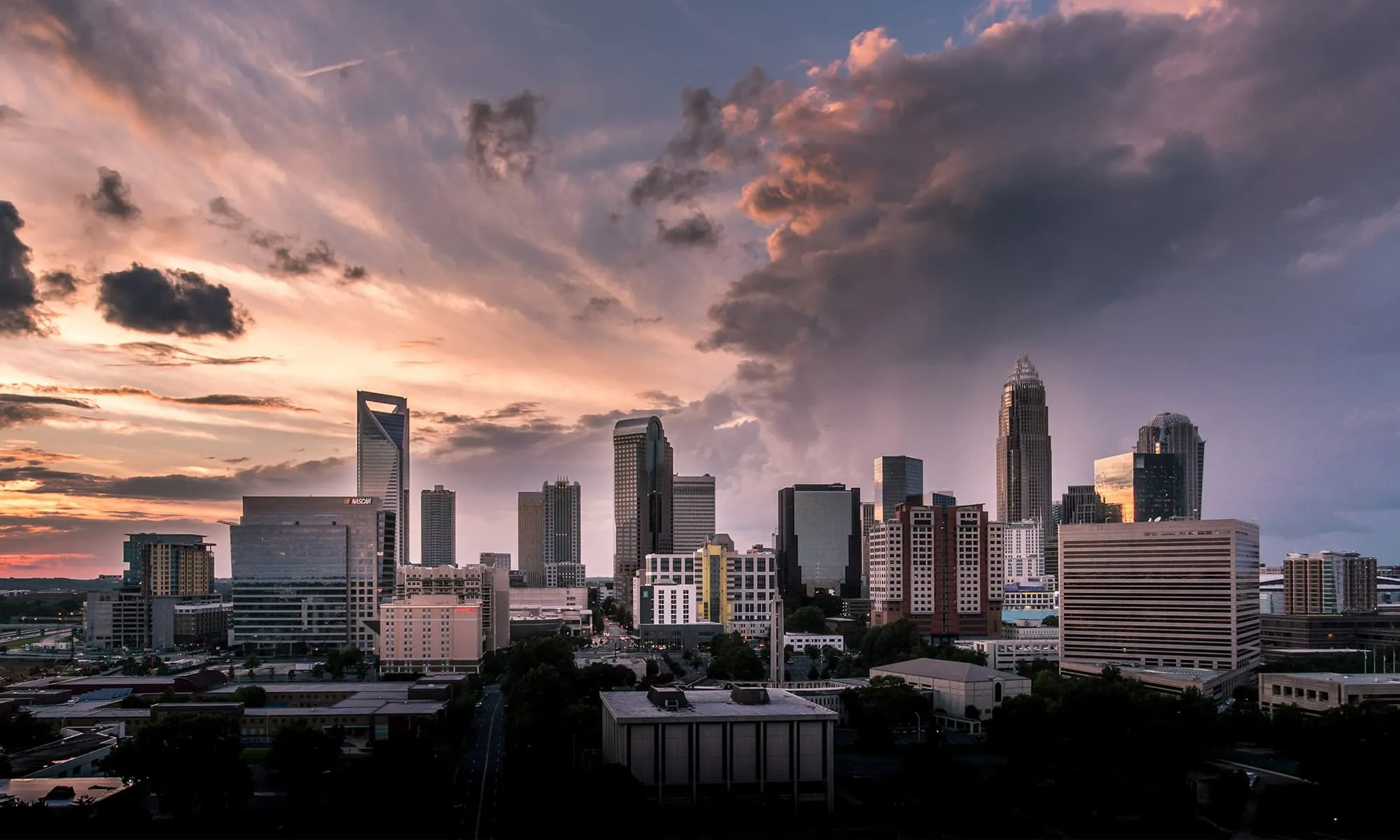 Sunset City Skyline of Charlotte, NC
